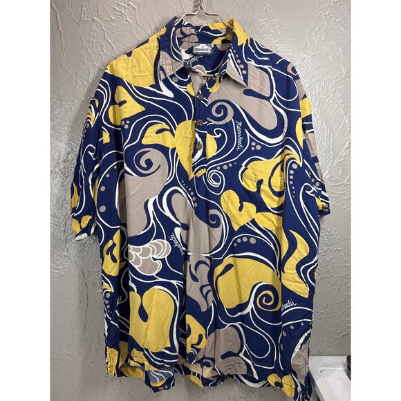 Manuhealii Hawaiian Floral Anthurium Print Navy Gold Pullover Polo Mens Size 3XL - Picture 2 of 6